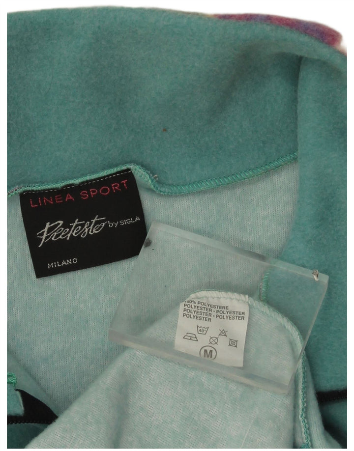 Męski sweter polarowy z zamkiem błyskawicznym w stylu vintage, średnio zielony, geometryczny poliester