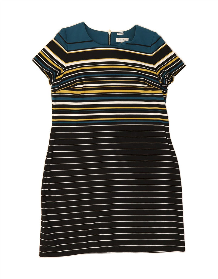 CALVIN KLEIN Womens Sheath Dress US 14 XL Multicoloured Striped Polyester Vintage Calvin Klein and Second-Hand Calvin Klein from Messina Hembry 
