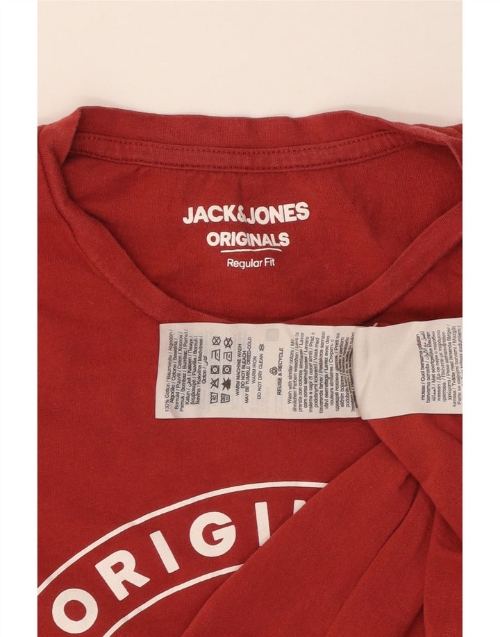 Męski T-shirt z grafiką JACK & JONES o regularnym kroju, średni czerwony, bawełniany