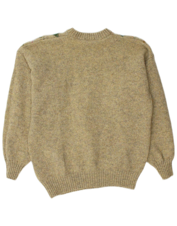 Vintage męski sweter z wycięciem pod szyją, duży zielony Argyle/diamentowa nowa wełna