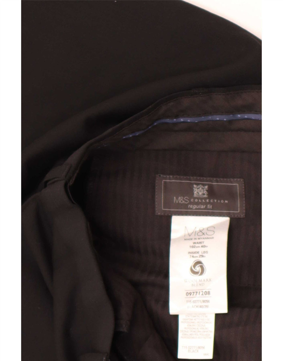 Męskie spodnie garniturowe Marks & Spencer o regularnym kroju W40 L29, czarna wełna