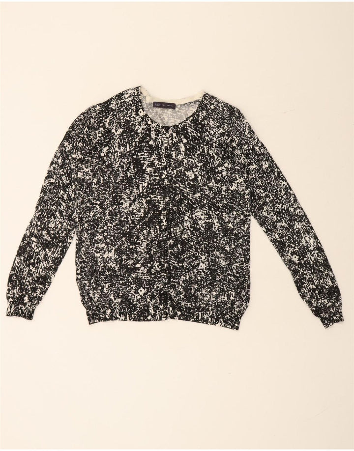 Marks & Spencer Damski sweter rozpinany z abstrakcyjnym wzorem UK 16, duży czarny