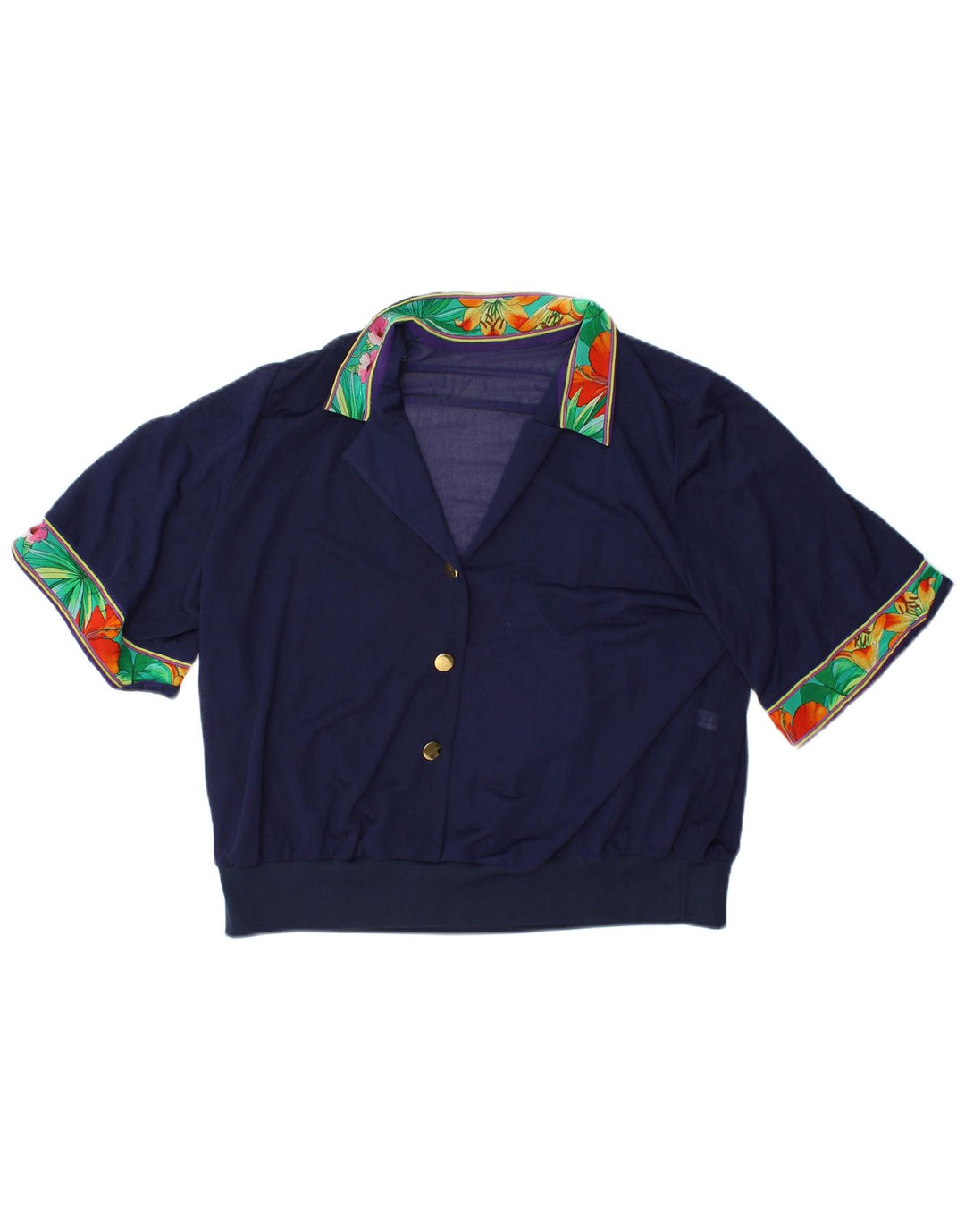 Damska bluzka typu Crop Top IT 48 XL w stylu vintage, granatowa w kwiaty