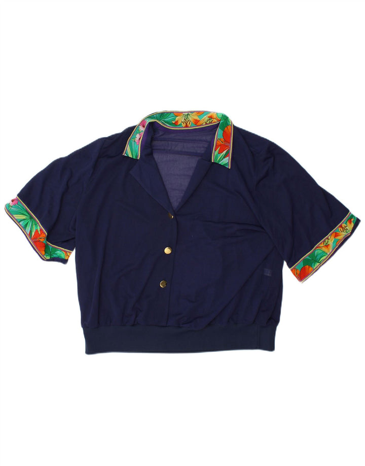 Damska bluzka typu Crop Top IT 48 XL w stylu vintage, granatowa w kwiaty