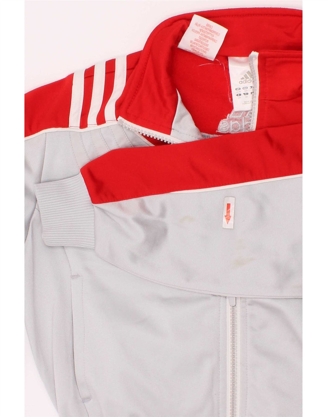Chłopięca kurtka dresowa Adidas z grafiką, 5-6 lat, szara, z blokami kolorów