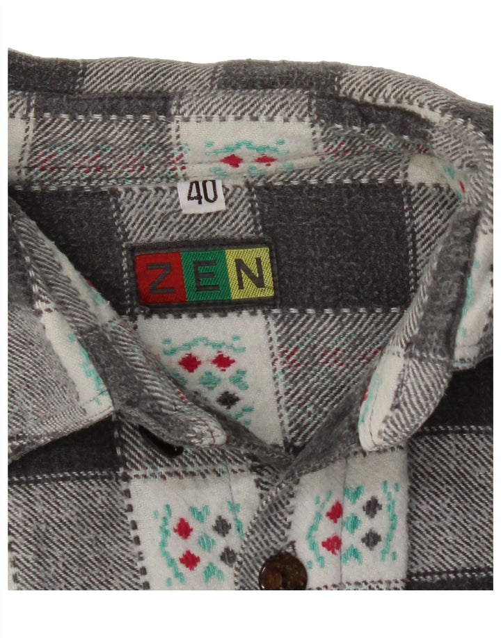 ZEN Mens Flannel Shirt Size 40 Medium Grey Check Vintage Zen and Second-Hand Zen from Messina Hembry 