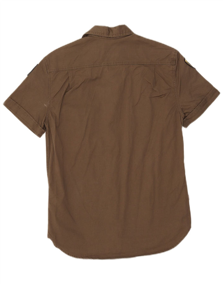 Męska koszula z krótkim rękawem i grafiką Blauer, mała, bawełniana khaki