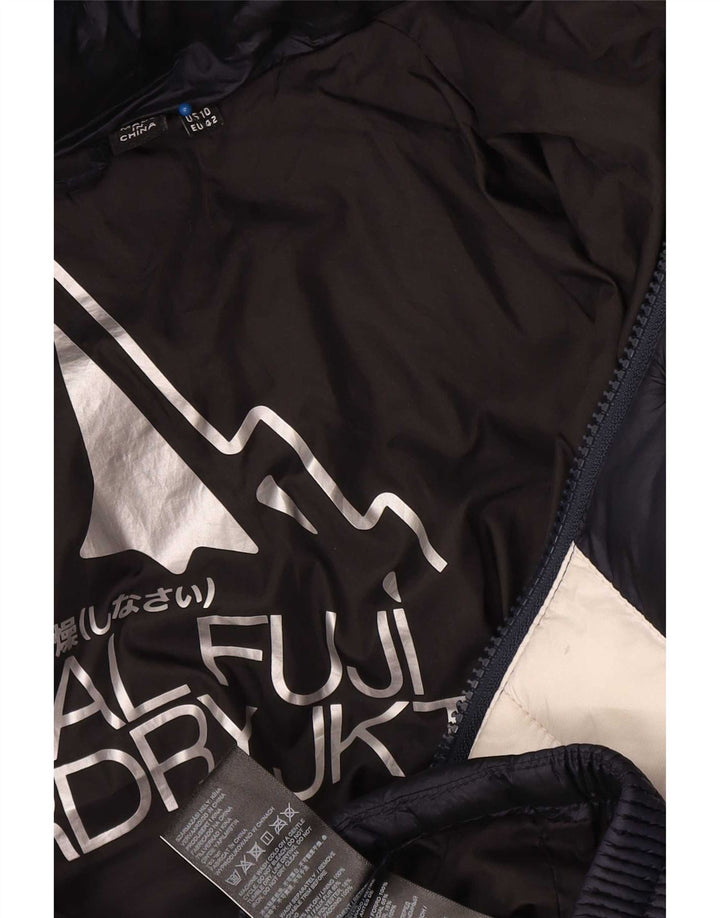 Damska ocieplana kurtka z kapturem Superdry UK 14, duża, granatowa, z blokami kolorów