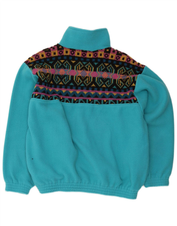 Męski sweter polarowy z zamkiem błyskawicznym w stylu vintage, średnioniebieski, geometryczny