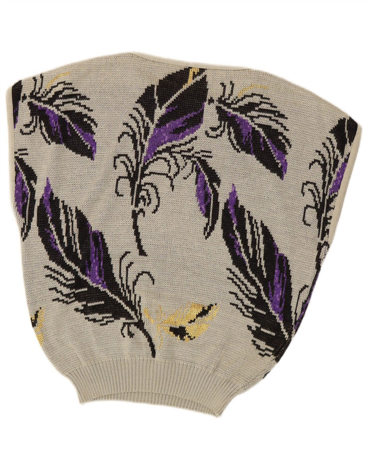 Damski sweter VINTAGE bez rękawów z dekoltem w łódkę UK 14, duży, szary w kwiaty