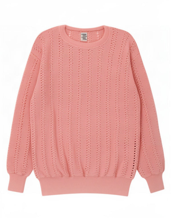 Vintage damski sweter z okrągłym dekoltem UK 14, średni różowy bawełniany
