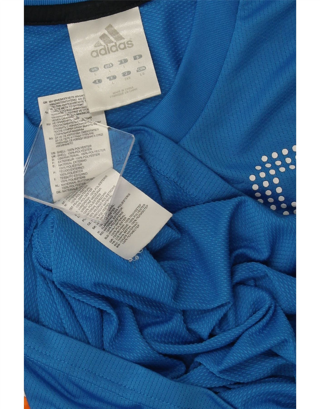 Męski T-shirt z grafiką ADIDAS, duży, niebieski, poliestrowy blok kolorów