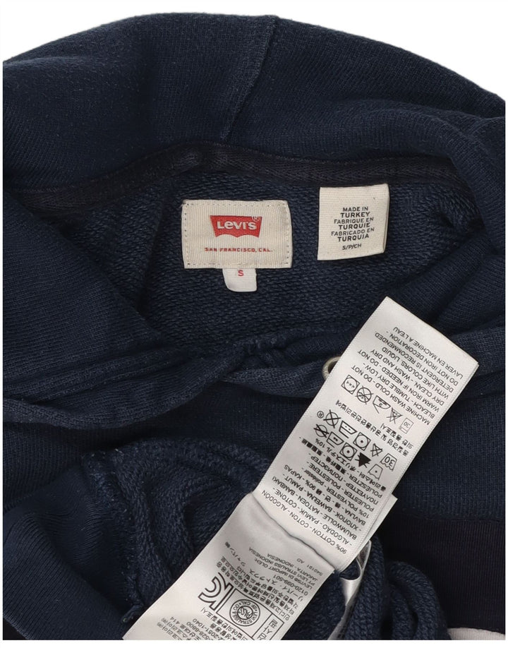 LEVI'S Mens Graphic Hoodie Jumper Small Navy Blue Cotton