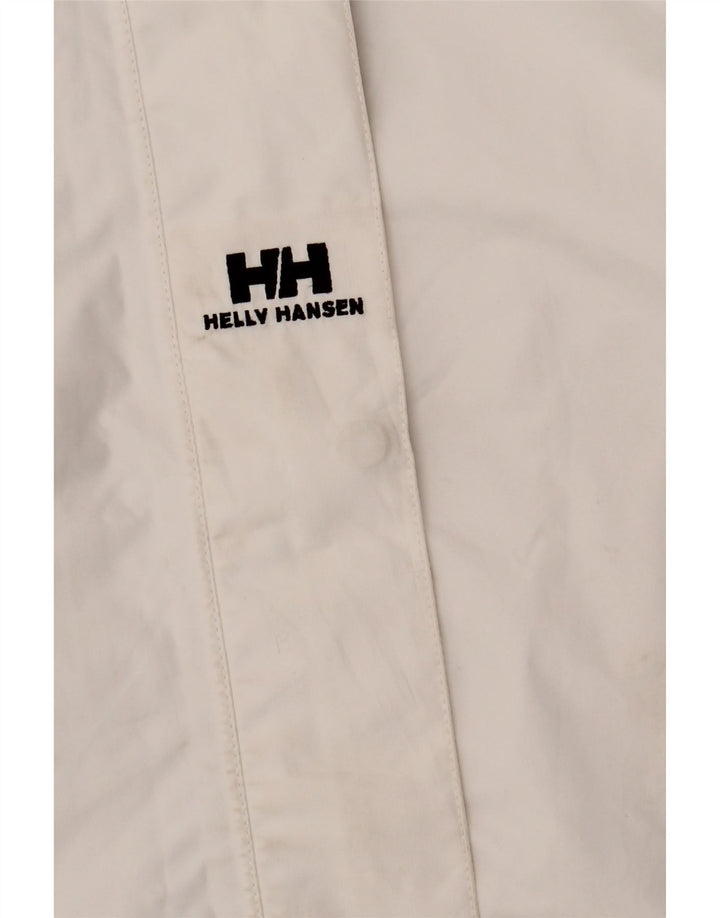 Damska kurtka przeciwdeszczowa z kapturem Helly Hansen UK 16, duża, biała, poliestrowa