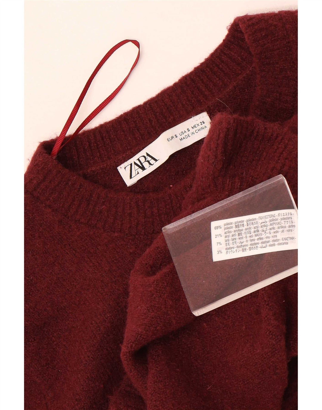 Damski sweter typu Crop Cardigan Zara UK 10, mały, bordowy poliester