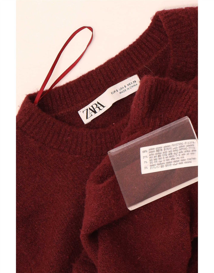 Damski sweter typu Crop Cardigan Zara UK 10, mały, bordowy poliester
