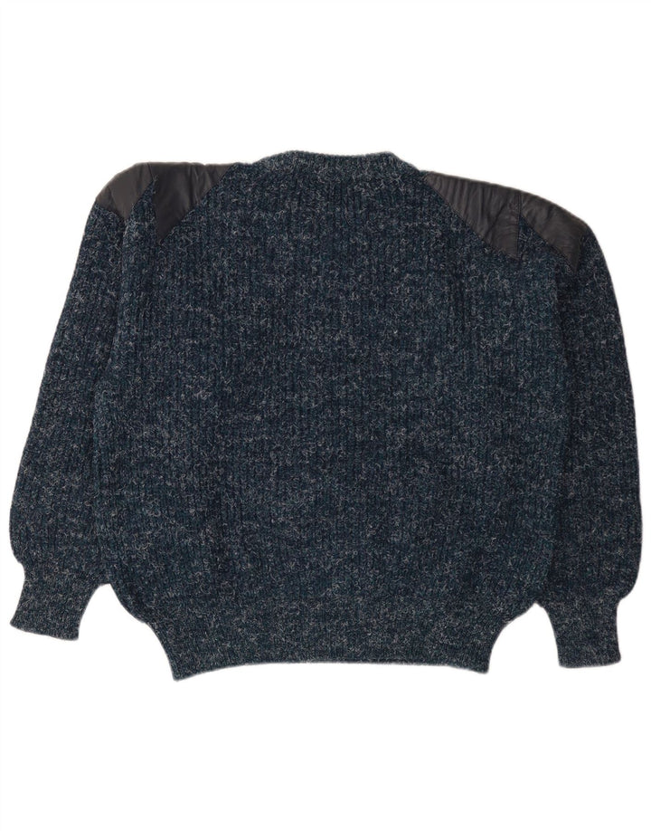 Vintage męski sweter z okrągłym dekoltem, średni granatowy, wełniany cętki