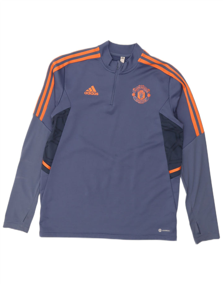 Męski dres Adidas Manchester United z pulowerem, duży, niebieski, z blokami kolorów