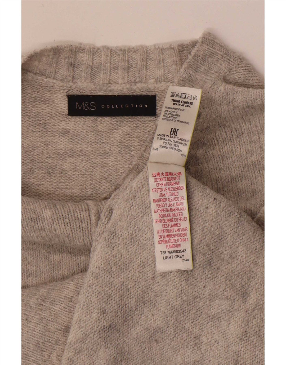 Marks & Spencer Damski sweter z okrągłym dekoltem, UK 14, średni szary akryl