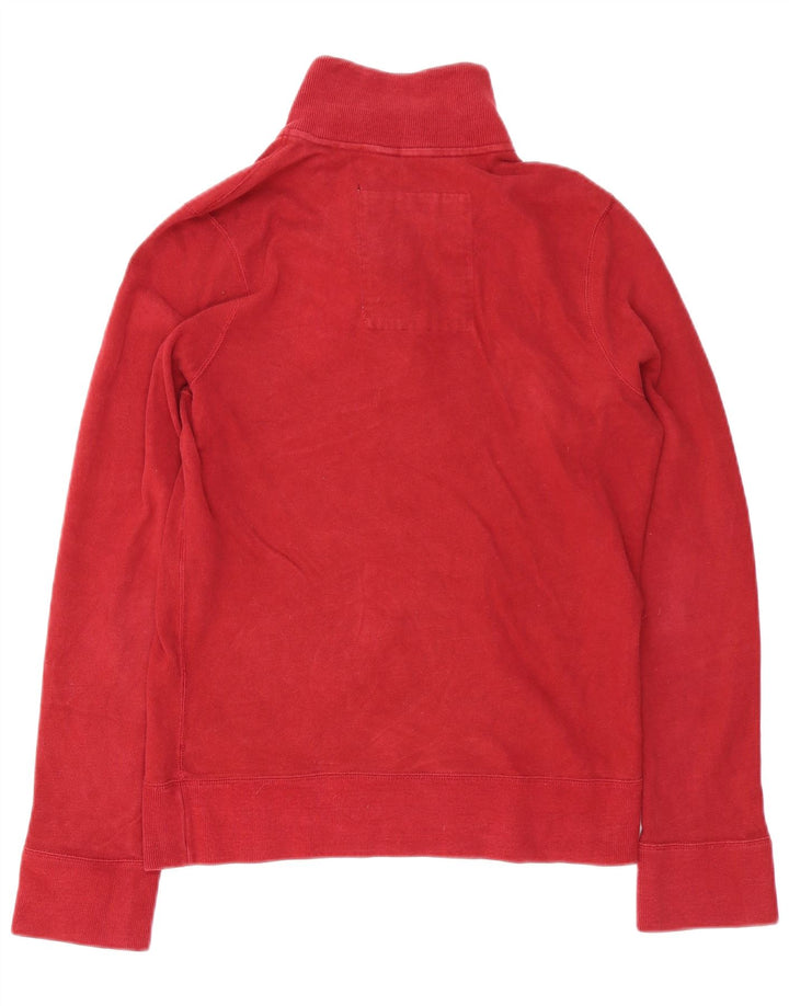 Męski sweter Hollister z graficznymi guzikami i dekoltem w kolorze średniej czerwieni, bawełniany