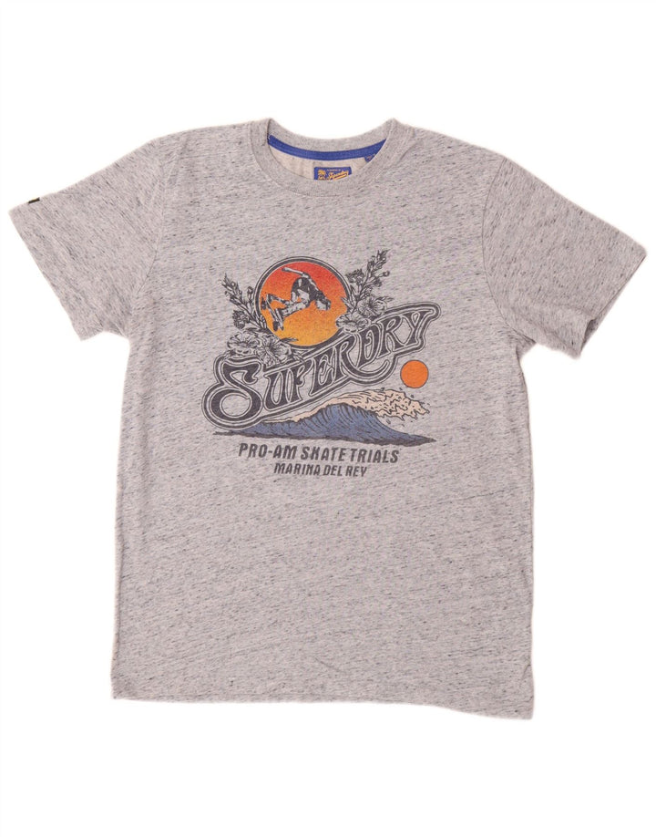 Męski T-shirt SUPERDRY z grafiką, średnioszary, bawełniany w cętki