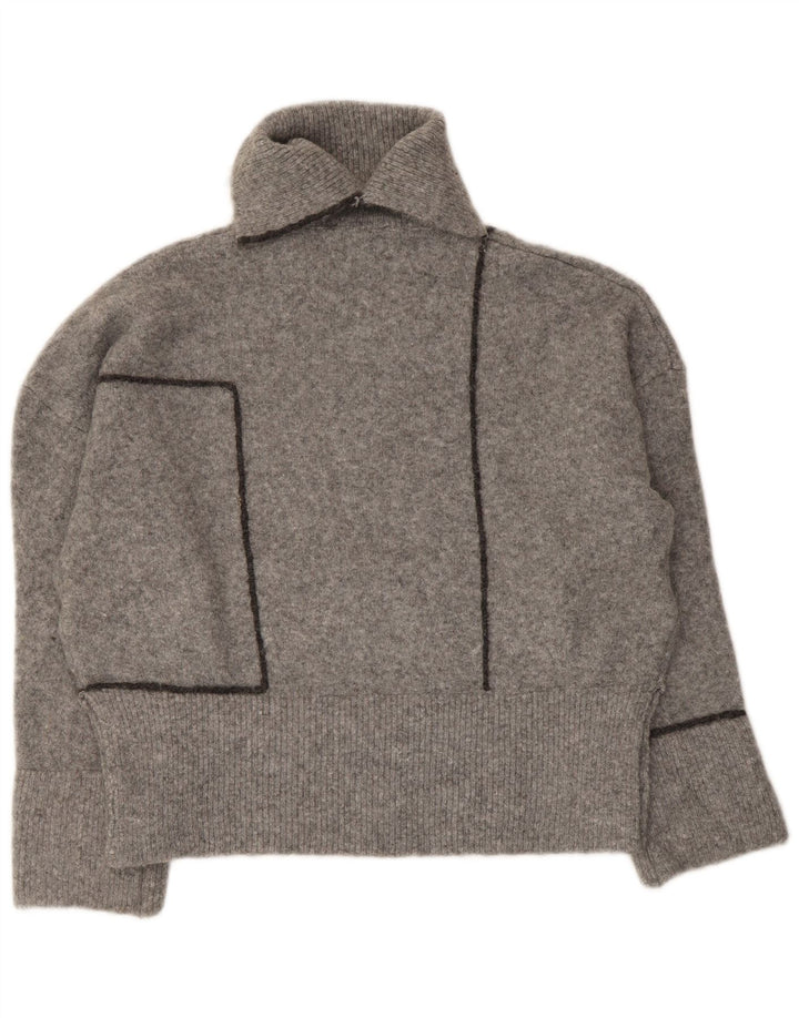 Damski sweter oversize Zara z golfem UK 10, mały, szary, akrylowy