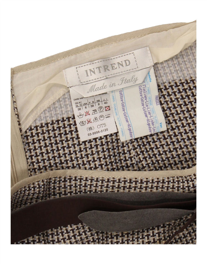 INTREND Womens Abstract Pattern Pencil Skirt UK 8 Small W28  Beige Linen Vintage Intrend and Second-Hand Intrend from Messina Hembry 