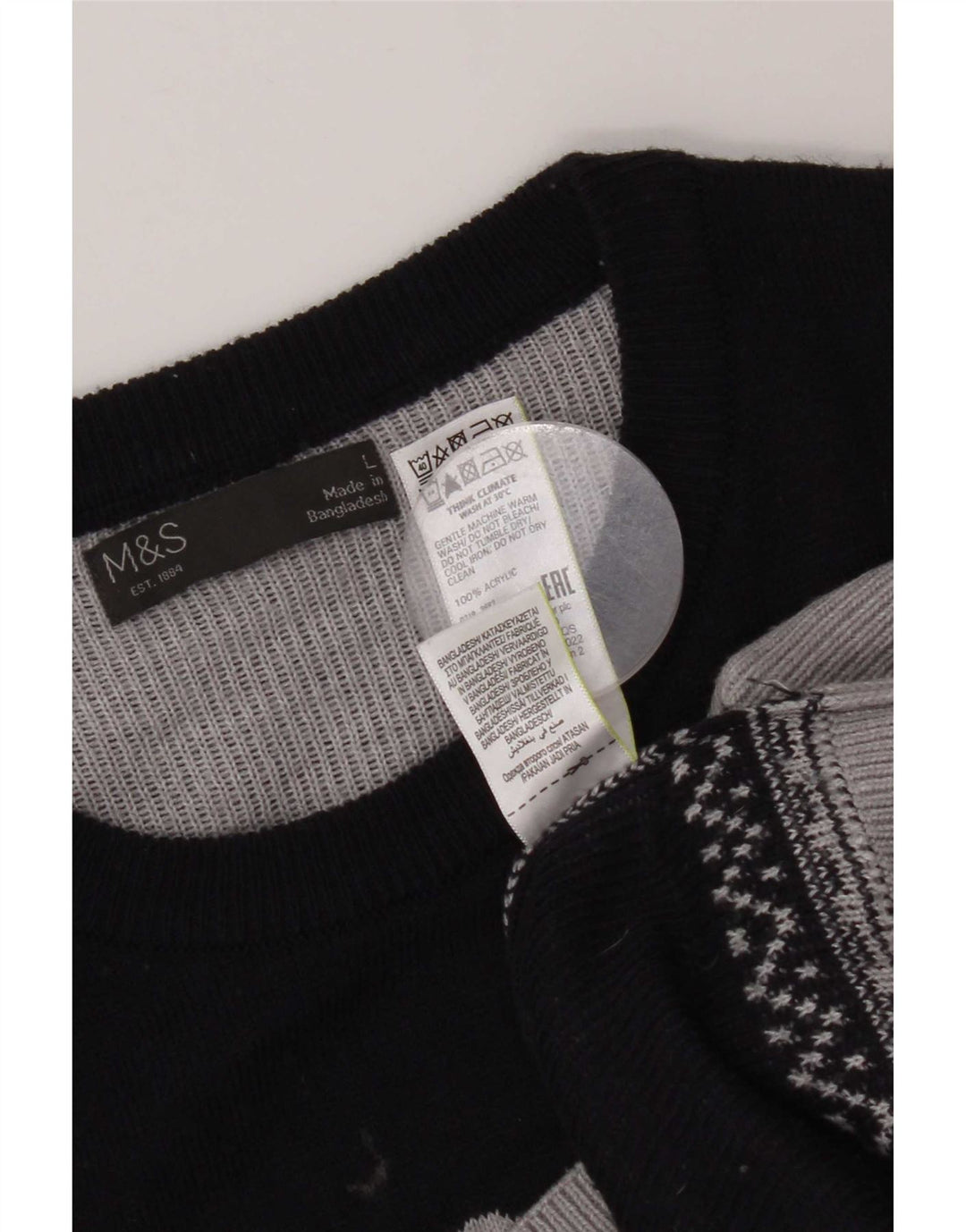 Marks & Spencer Męski sweter z okrągłym dekoltem, duży, szary, z blokami kolorów