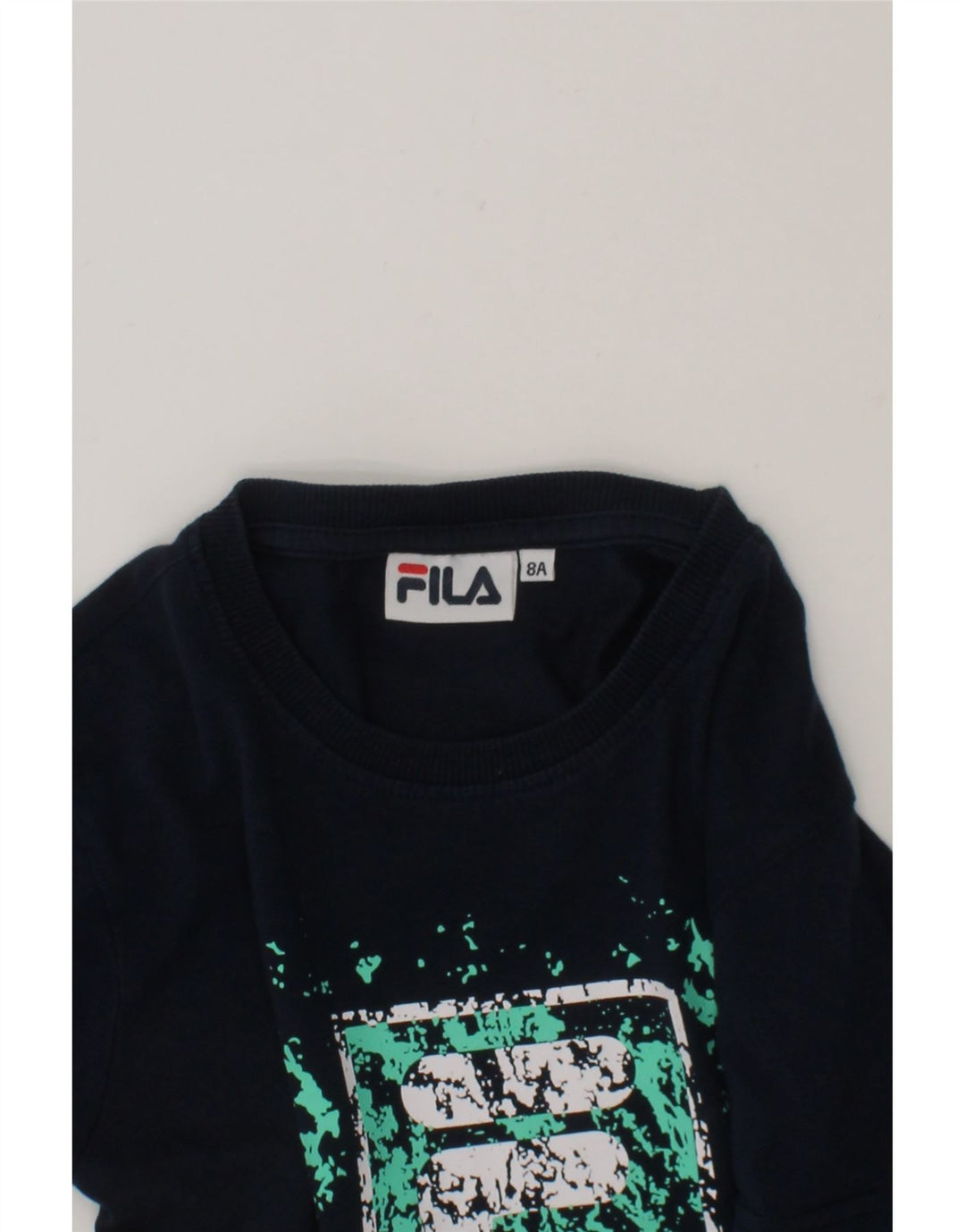 FILA Boys Graphic T-Shirt Top 7-8 Years Navy Blue Vintage Fila and Second-Hand Fila from Messina Hembry 