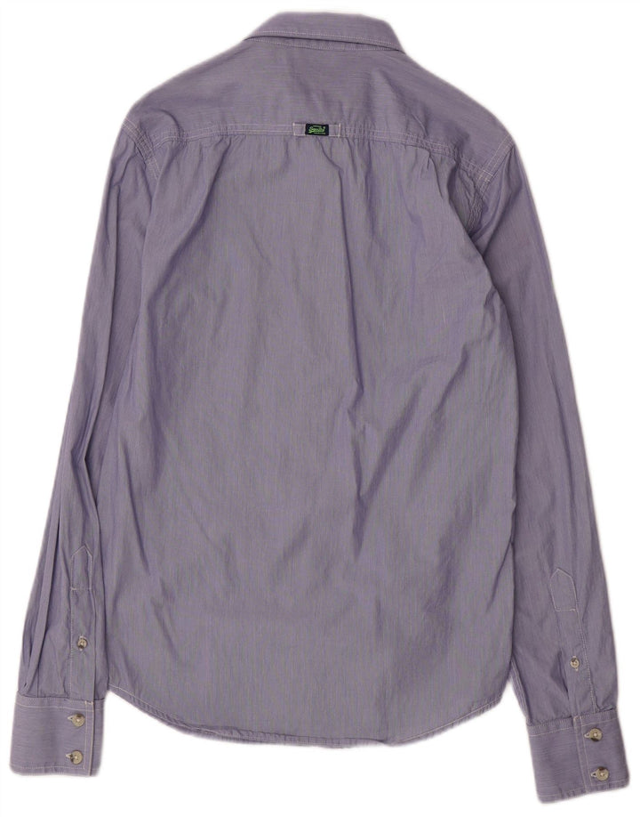 SUPERDRY Koszula męska, mała, niebieska, bawełniana w prążki