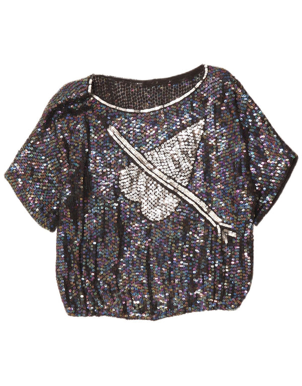 Damska bluzka z grafiką VINTAGE Top UK 14, duże czarne nakrapiane serce