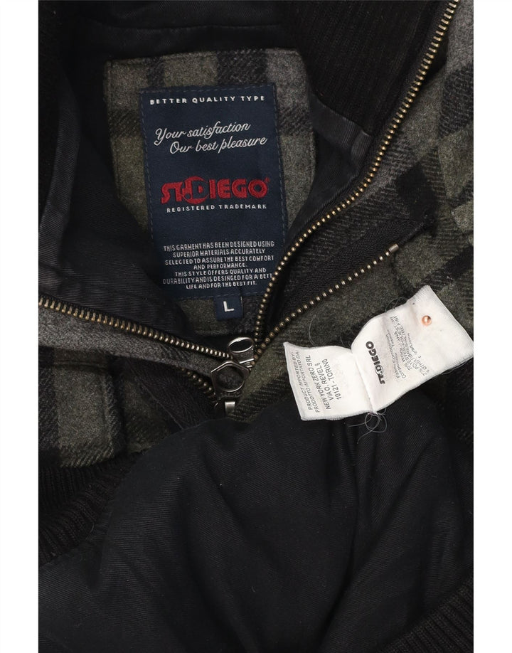 Męska kurtka bomber w stylu vintage UK 40, duża, szara wełna w kratkę