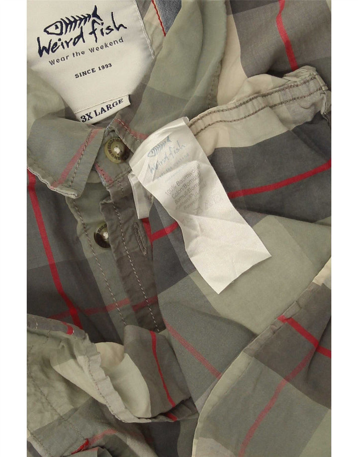 Męska koszula z krótkim rękawem Weird Fish, 3XL, khaki, bawełniana krata