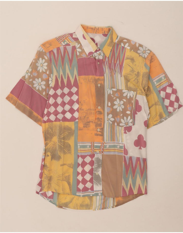 Koszula męska z krótkim rękawem w stylu vintage, średnia wielobarwna patchworkowa