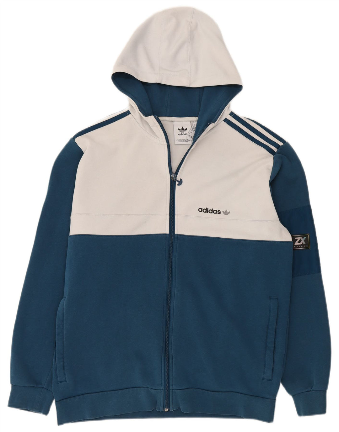 Adidas Męski sweter z kapturem i zamkiem błyskawicznym, duży niebieski poliester z blokami kolorów