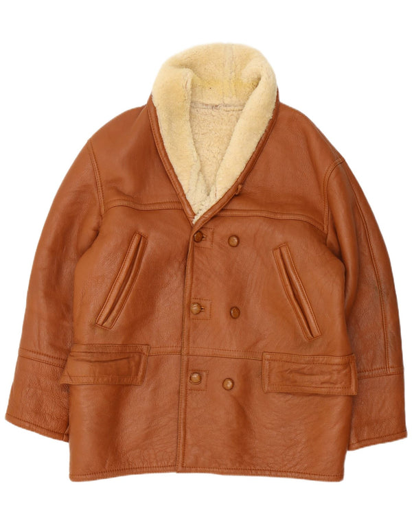 Vintage męska kurtka shearling z podwójnymi piersiami IT 54 2XL brązowa
