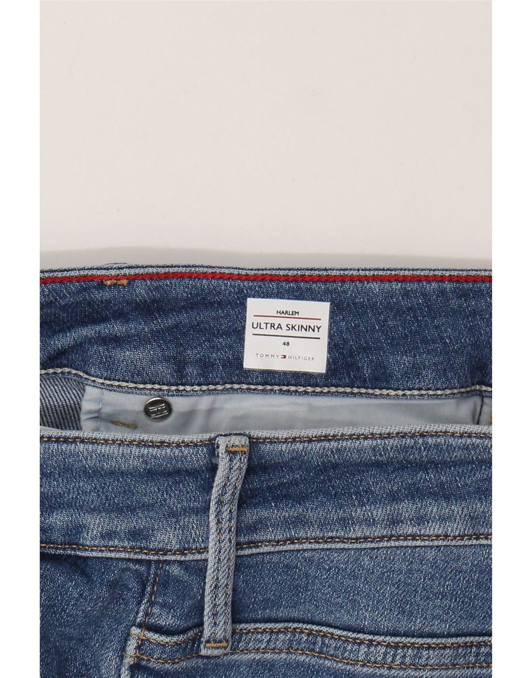 Damskie dżinsy rurki Tommy Hilfiger Harlem z wysokim stanem IT 48 XL, niebieska bawełna