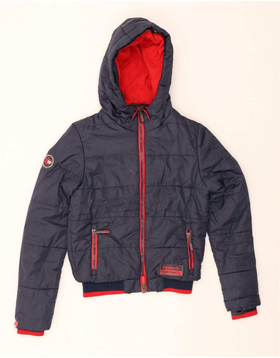 SUPERDRY Męska ocieplana kurtka z kapturem UK 36, mała, granatowa, poliester