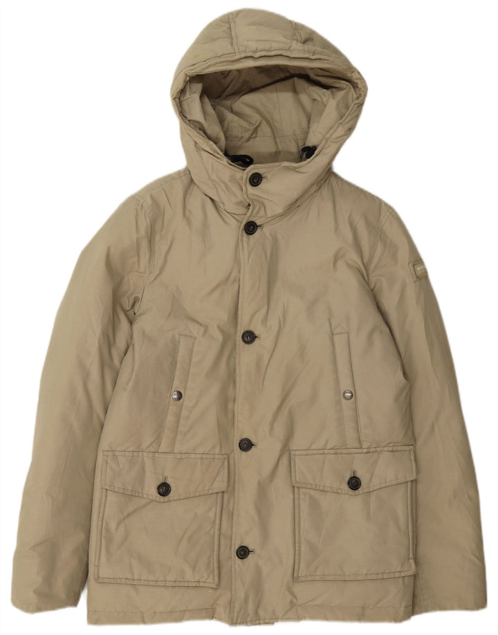 Wyściełana kurtka chłopięca z kapturem Woolrich 11-12 lat, beżowa, bawełniana