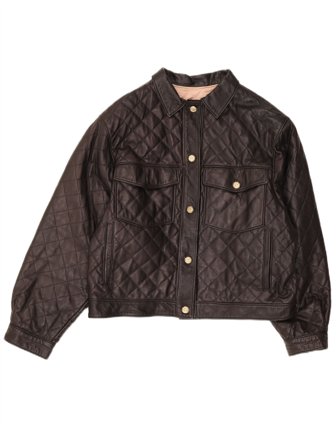 Vintage damska kurtka skórzana UK 14, średnia czarna skóra