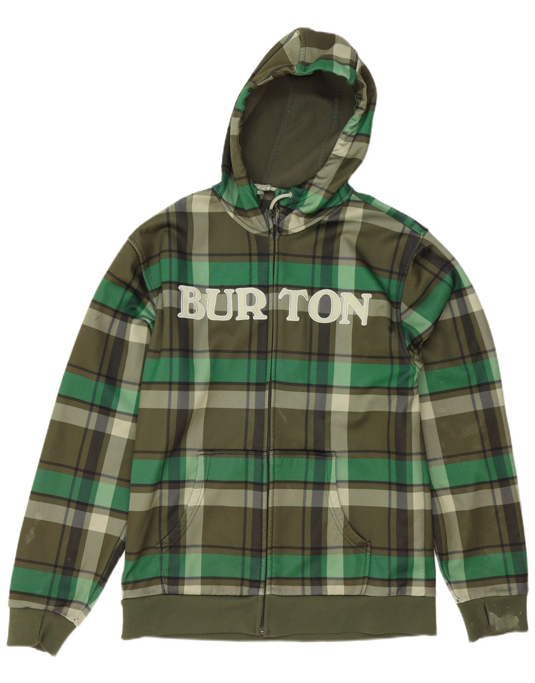 Męski sweter Burton z grafiką i zamkiem błyskawicznym, duży, zielony poliester w kratkę