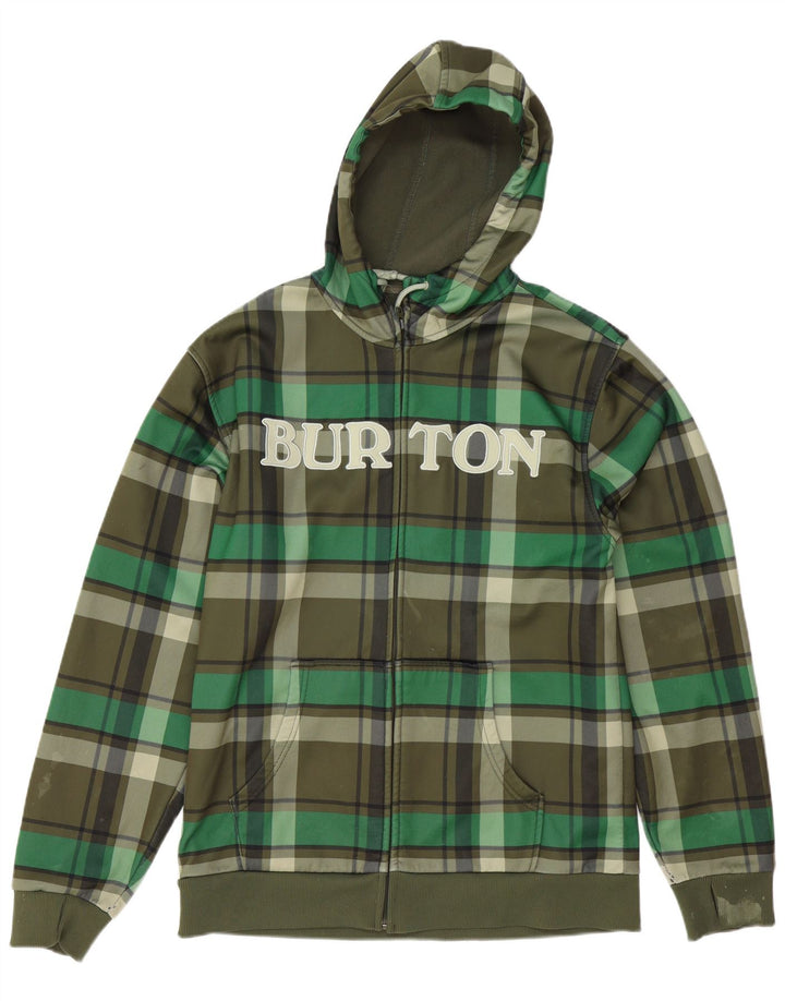 Męski sweter Burton z grafiką i zamkiem błyskawicznym, duży, zielony poliester w kratkę