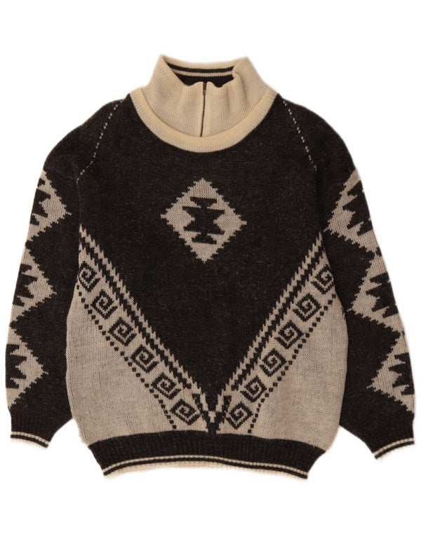 Męski sweter z zamkiem w stylu vintage IT 46 Small Black Fair Isle