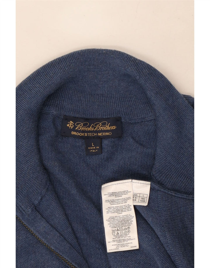 Męski sweter z zamkiem błyskawicznym Brooks Brothers, duży, niebieski, wełniany