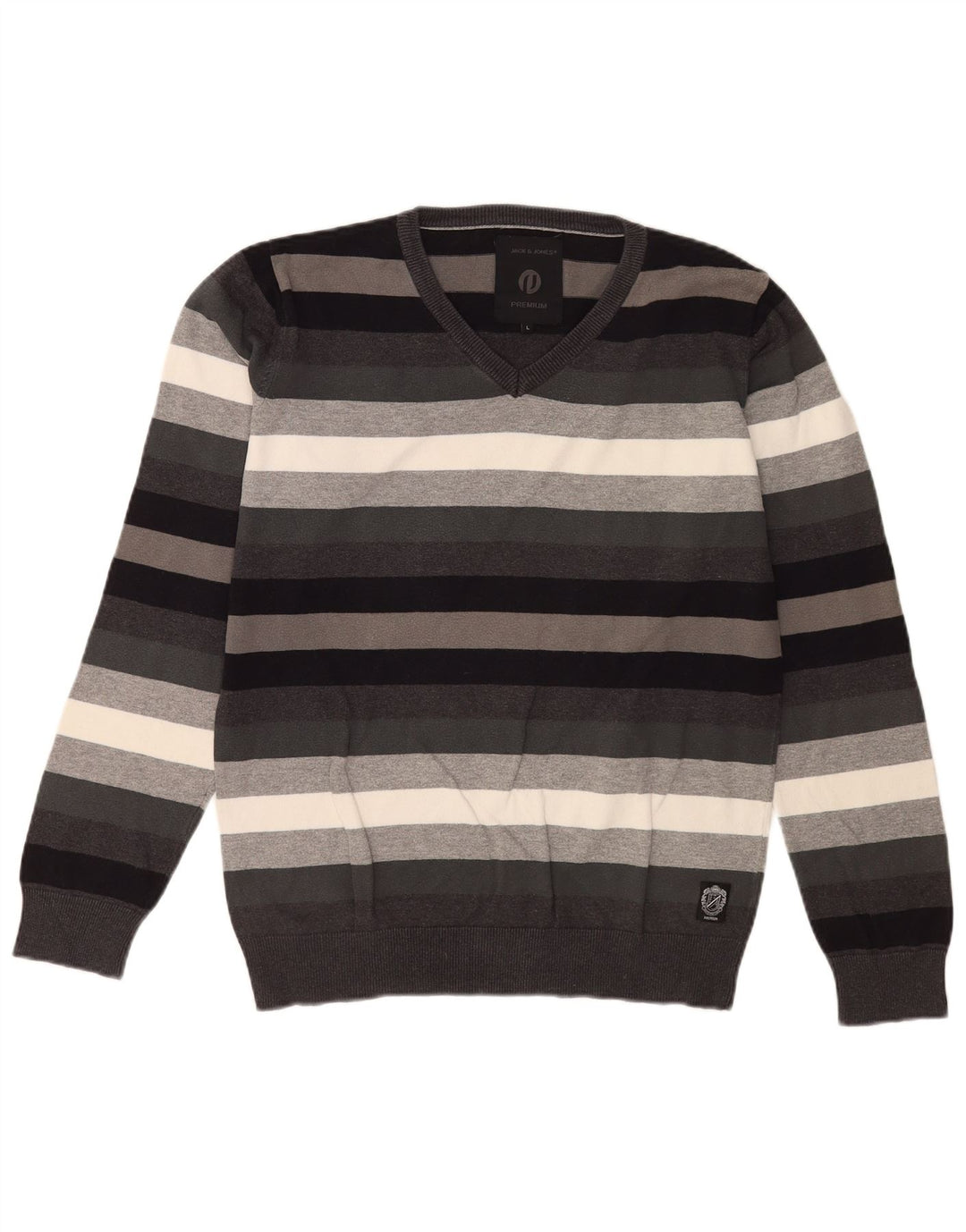 Męski sweter Jack & Jones z dekoltem w kształcie litery V, duże, szare paski