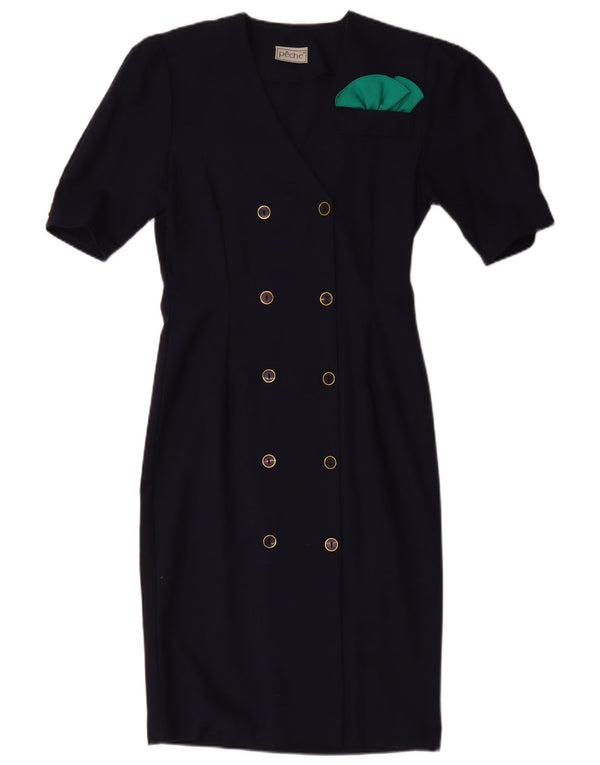 Damska sukienka dwurzędowa VINTAGE US 10, duża, granatowa