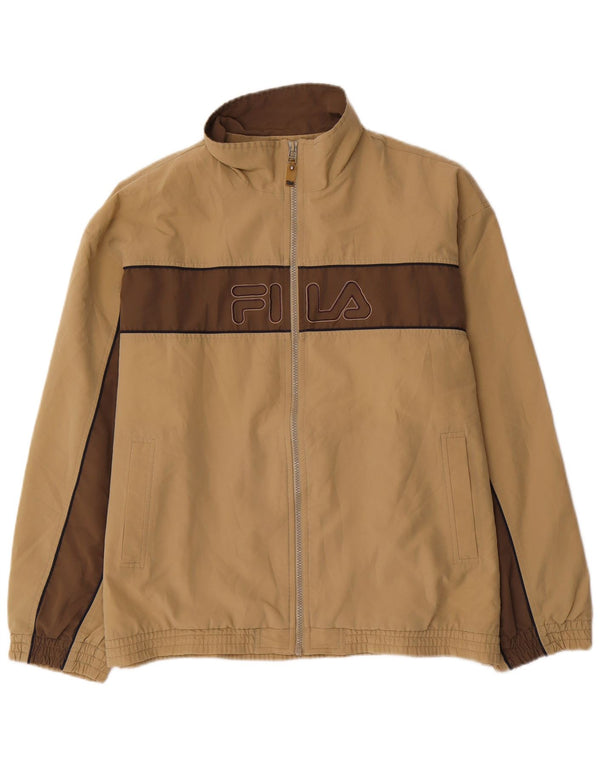 Męska kurtka dresowa FILA z grafiką, duża, beżowa, z blokami kolorów
