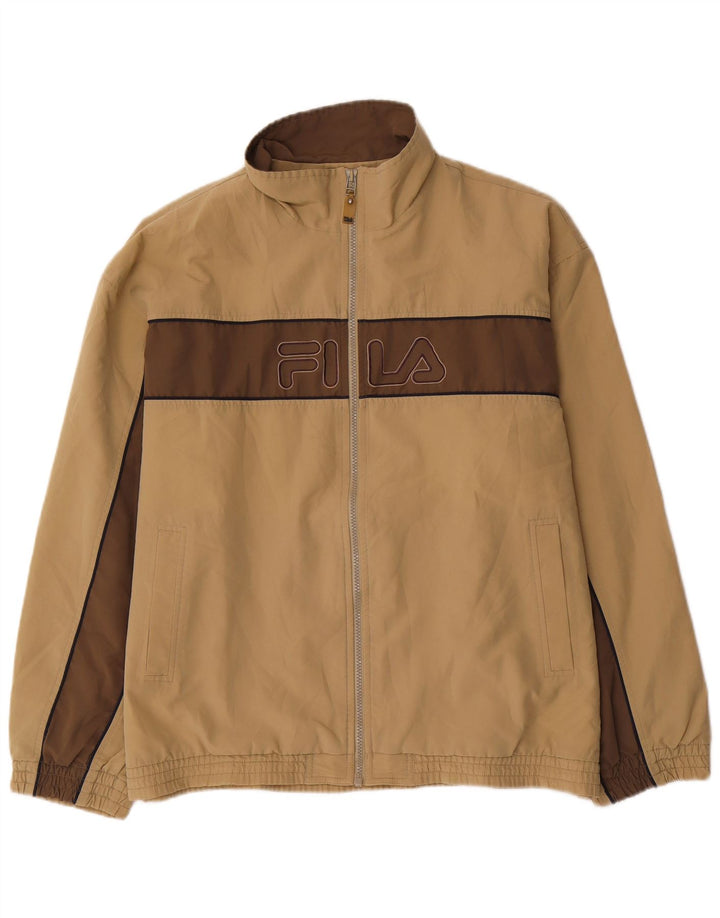 Męska kurtka dresowa FILA z grafiką, duża, beżowa, z blokami kolorów