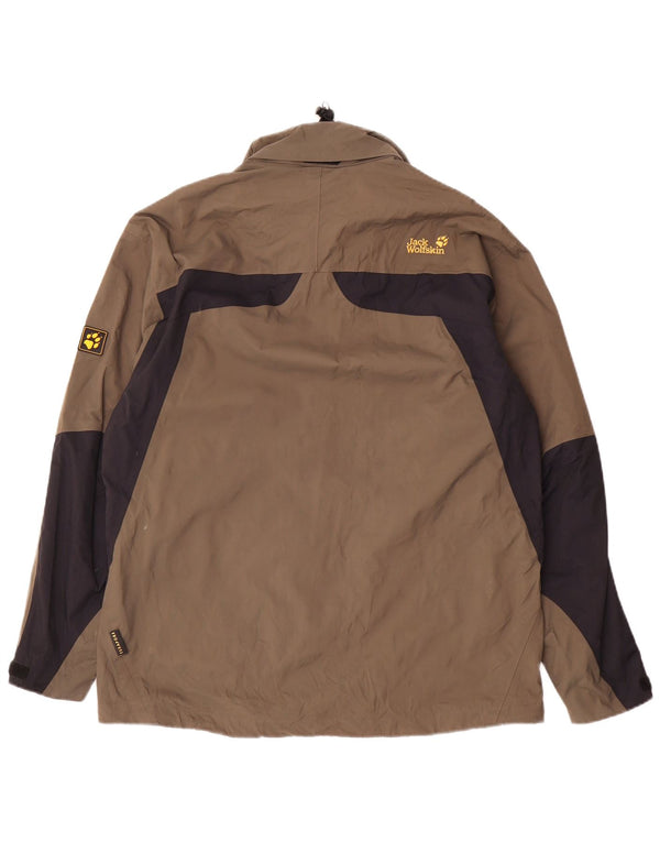 Męska kurtka przeciwdeszczowa JACK WOLFSKIN UK 36/38 Średni brązowy poliamid z blokami kolorów
