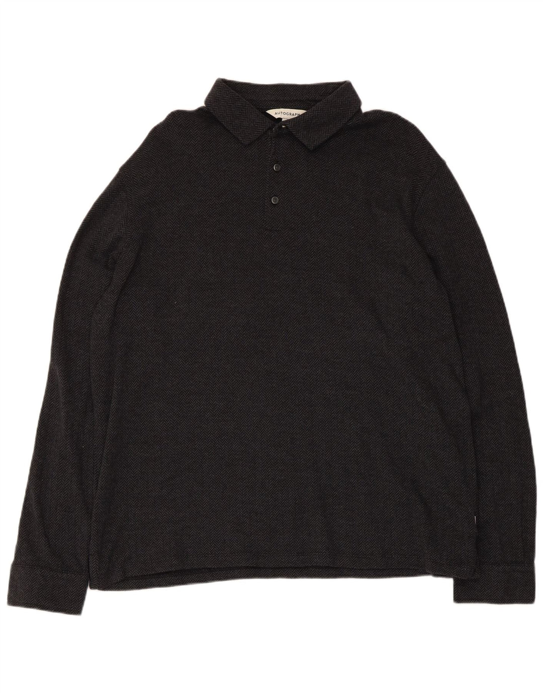 Marks & Spencer Mens Autograph Pullover Shirt XL Black Herringbone Cotton